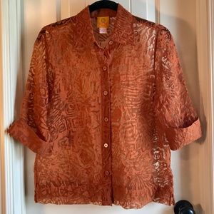 Ruby Rd. Petite sheer button up blouse